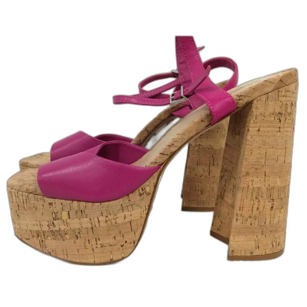 Schutz Glayce Nappa Leather Platform Cork Sandals - Size 10.5